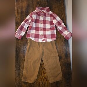 Wrangler Toddler Boys Long Sleeve Flannel Button-Up Shirt & Pant Set- 18 Months